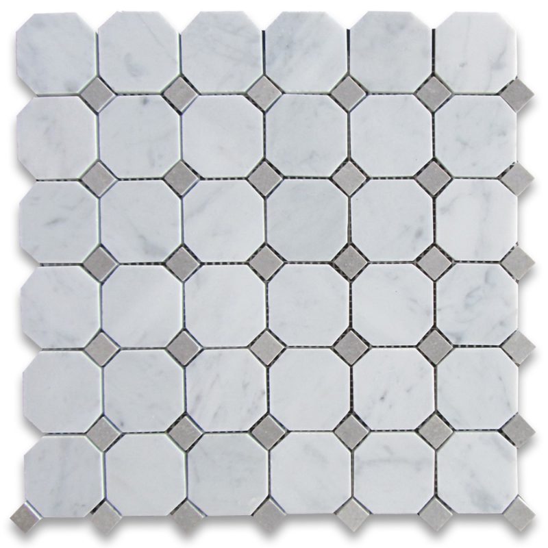 carrara-marble-2-inch-octagon-mosaic-tile-gray-dots-honed